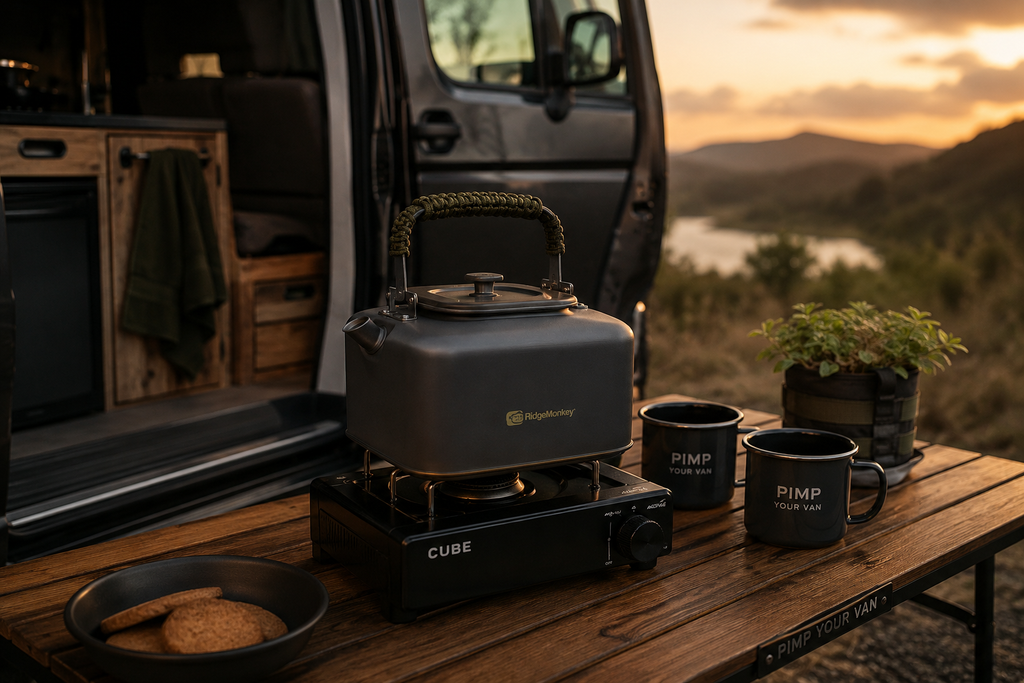 Kempingová konvice 1,1 l – RidgeMonkey Square Kettle Large Paracord Edition