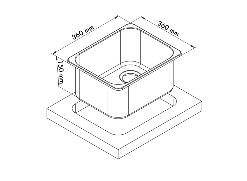 Hranatý nerezový dřez Carbest 360 × 360 mm
